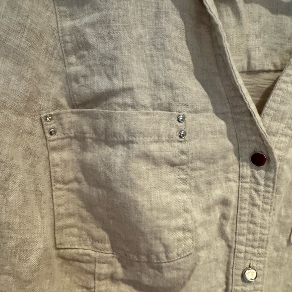 JM Collection Beige Linen Shirt - Picture 4 of 6
